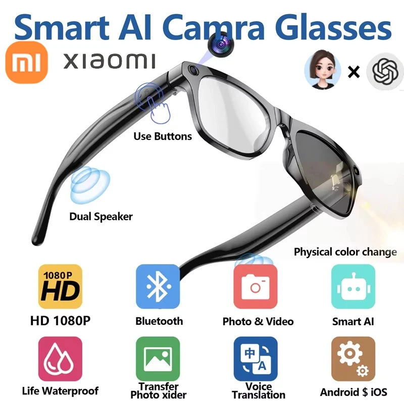 Xiaomi  4K HD Color Changing AI Smart Glasses Chat GPT 100MP Camera Bluetooth Call Voice Assistant Control Smart Glasses