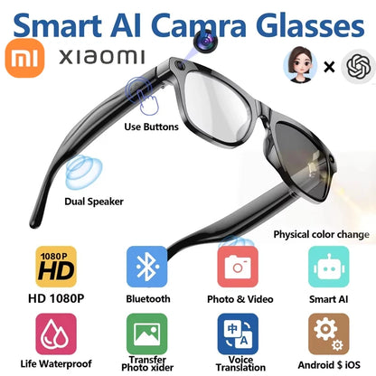 Xiaomi  4K HD Color Changing AI Smart Glasses Chat GPT 100MP Camera Bluetooth Call Voice Assistant Control Smart Glasses
